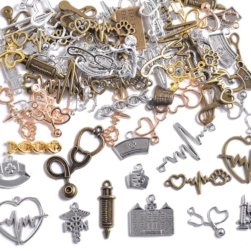 stino Metal Charms for Jewelry Making 100gram, Bulk Tibetan Silver & Gold Plated Trinkets for Earring Necklace Jewelry Making and Findings - color: Nurse Mixed Color