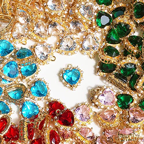 Crystal Zirconia Gold Plated Brass Charms for Jewelry Making Bracelet Necklace Earring Pendant Craft Supplies DIY Accessories - color: HeartA-Blue-5Pcs
