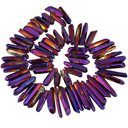 rockcloud Natural Rock Crystal Points Titanium Coated Clear Quartz Sticks Spikes Top Drilled 15 inch Strand,Purple - color: #19-Purple Coated(Polished)