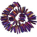 rockcloud Natural Rock Crystal Points Titanium Coated Clear Quartz Sticks Spikes Top Drilled 15 inch Strand,Purple - color: #19-Purple Coated(Polished)