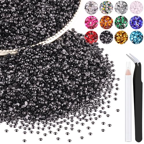5000PCS 3mm Resin Rhinestones in Bulk (Black), Bedazzling Flatback Crystals for Crafts DIY Nail Decoration, Gems Charms for Tumbler Shoes Clothing Fabric with Pickup Pen and Tweezers - color: A04 Resin Rhinestones (Black), size: 3mm