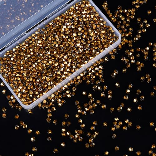 1100PCS 4mm Bicone Crystal Glass Beads for Jewelry Making, Sparkling Mini Beads for Suncatchers, DIY Bracelets & Craft Projects (Coffee Gold) - color: Coffee Gold, size: 4MM 1100 Pcs