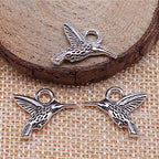 50PCS Small Hummingbird Charms Alloy Mini Hummingbird Charms 3D Animal Alloy Hummingbird Enamel Pendants for Earring Necklace Bracelet Keychain Jewelry Craft Making - color: Antique silver