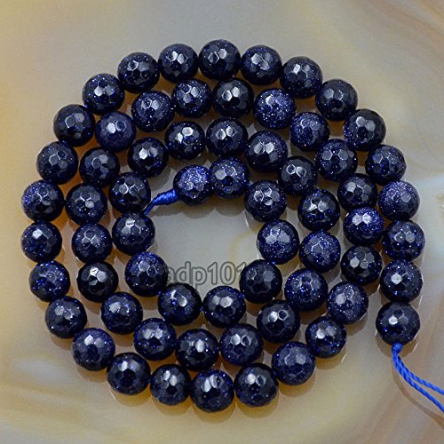 AD Beads Natural Gemstones Faceted Round Spacer Loose Beads 15.5'' 4mm to 10mm (6mm, Faceted Blue Sand) - color: Faceted Blue Sand, size: 6mm