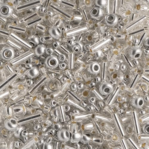John Bead Czech Glass Seed Beads (100g) Silver Mine Assortment Beads for DIY Arts Crafts Jewelry Bracelets Necklaces Earrings Making - color: Silver Mine Assortment