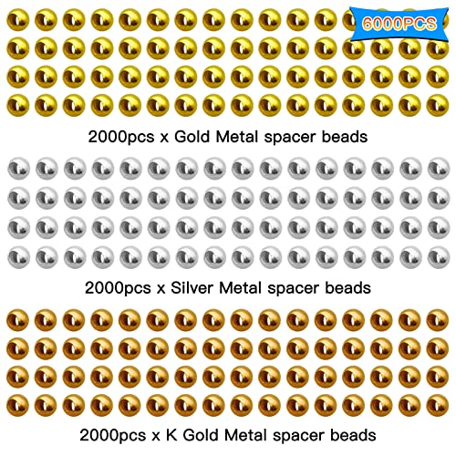 6000 Pcs 2mm Metallic Plated Round Spacer Beads - Smooth, Loose, Crimp Stopper for DIY Earring Necklace Bracelet Jewelry Making with 1mm Hole (Gold Silver K Gold) - color: 2mm, Gold Silver K Gold