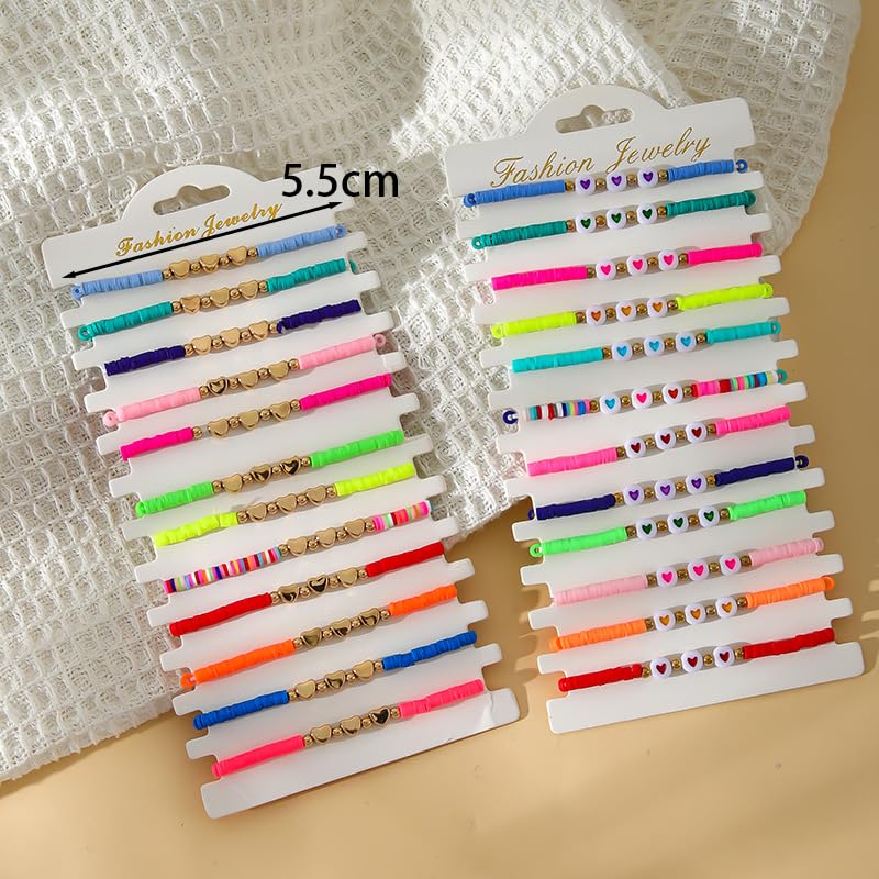 COLORFUL BLING 5-12Pcs Bohemian Love Heart Bead Bracelets for Women Vinyl Disc Heishi Surfer Stackable Stretch Bracelet Summer Beach Boho Jewelry - color: 12pcs gold heart