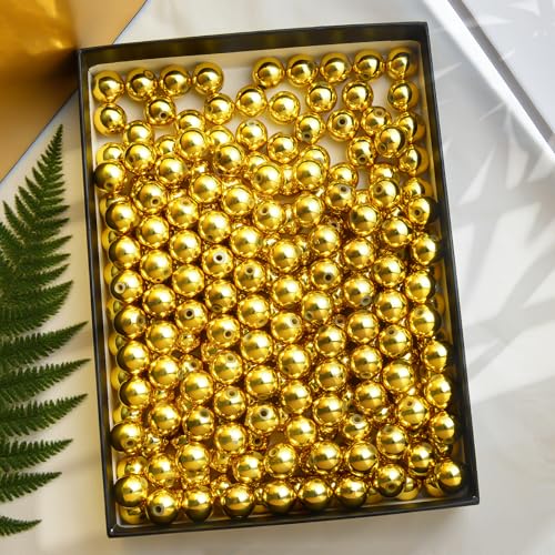 Laopottbeads 230 Pcs Gold 12MM Beads for Jewelry Making Round Beads DIY Kit for Bracelets, Earrings, Necklaces & Anklets - color: Golden, size: 12 Mm, 230 Pcs