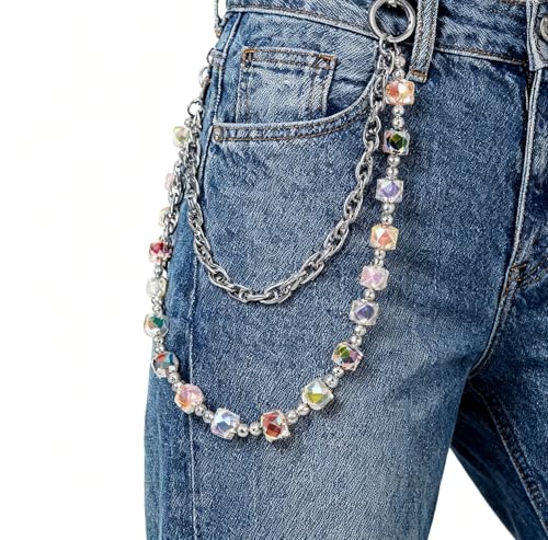 Layered Punk Pants Chain for Men Women, Gothic Hip Hop Jean Chain Wallet Chain Biker Trouser Chain, Goth Emo Fashion Keychain Accessories - color: 2L-Candy Chain