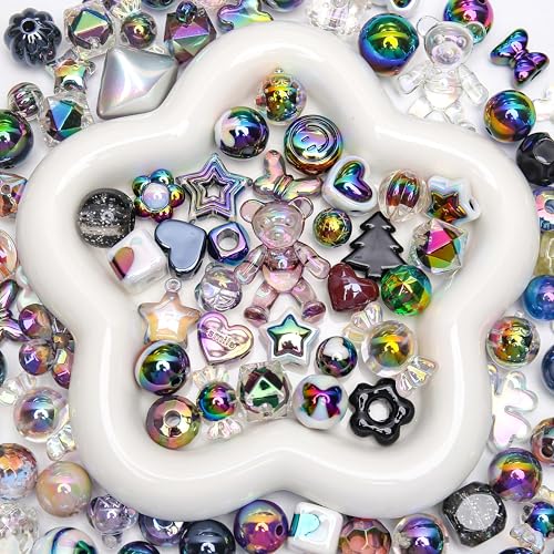 BONNY BOXX 100g Mixed Premium UV-Coated Iridescent Acrylic Beads, Bulk Pastel Color Craft Beads for Jewelry Making, DIY Bracelets, Necklaces, Earrings, Keychains, Resin Art, Pen Decor (Black) - color: Black