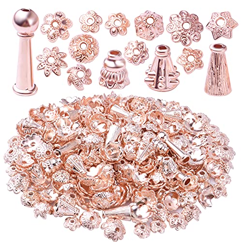 BronaGrand 100g Rose Gold Mixed Styles Flower Bead End Caps Flower Spacer Beads Jewelry Making for DIY Necklace Bracelet Earrings Crafts Handmade Decoration - color: Rose Gold