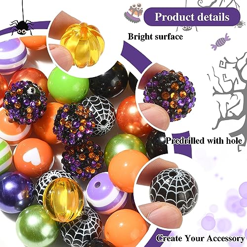 DanLingJewelry 50Pcs Mixed Styles 20mm Acrylic Halloween Bubblegum Beads Cobweb Heart Round Beads for Festival Jewelry Making DIY - color: 50pcs - Halloween