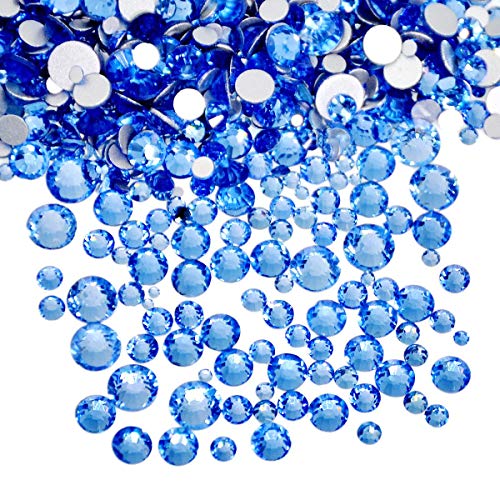 AD Beads 1440 Pieces Mixed Size No Hotfix Glue on Quality Glass Flatback Rhinestones Round Crystal Gems (06 Lt. Sapphire) - color: Lt. Sapphire 06
