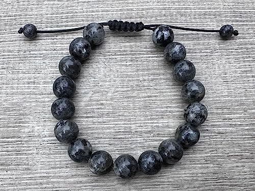 GAF TREASURES Grade A ++ Gemstone Round Bead Adjustable Bracelet 10mm, Genuine Crystal Bead Bracelet, Gift for Men & Women - color: Black Labradorite