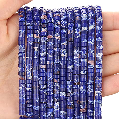 BONNY BOXX 150PCs Natural Blue Imperial Jasper Spacer Beads, Loose Semi Precious Flat Round Gemstone Heishi Disc Stone Beads for Beading Jewelry Making 4mm*2mm - color: Blue Imperial Jasper, size: 4MM*2MM