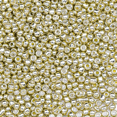 5000pcs Glass Seed Beads, 3mm 8/0 Small Individual Color Seed Beads Mini Pony Bulk for DIY Bracelet Necklaces Wrist Jewelry Making, Bright Gold - color: Bright Gold