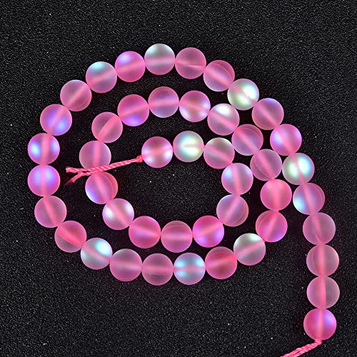 60PCS 6mm Natural Light Pink Mystic Aura Quartz Gemstone Frosted Matte Titanium Round Loose Spacer Beads 15 inch Full Strand Crystal Healing Power Quartz - color: Light Pink, size: 6mm