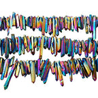 SUNYIK Rainbow Titanium Coated Crystal Points Quartz Rough Sticks Spikes Point Beads 15 inch Strand Drilled - color: #2-Rainbow(Rough), size: 0.4"-1.3"