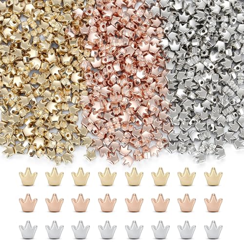 XIANNVXI 500Pcs Crown Spacer Beads for Jewelry Making - Smooth Loose Beads for DIY Bracelets & Necklaces (Gold, Silver, Rose Gold) - color: Crown 3 colors