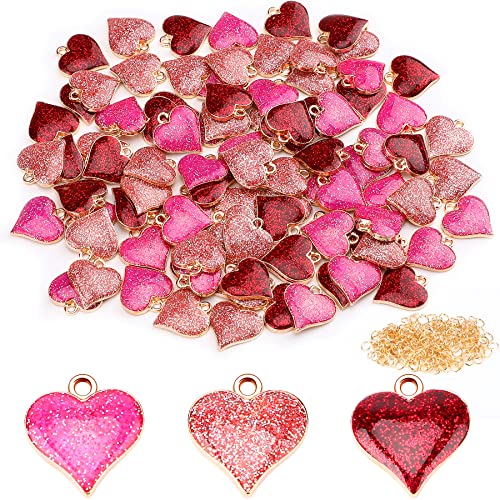 SANNIX 90Pcs Valentine's Day Heart Charms with 150Pcs Jump Rings, 3 Colors (Red, Pink, Rose Red), DIY Jewelry Making Crafts Supplies - color: 3 color