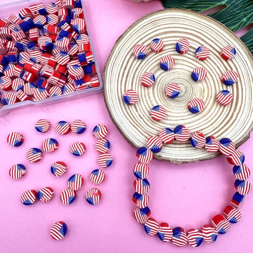 200pcs Flag Polymer Clay Beads, Mixed Charm Spacer Beads for Bracelet Necklace DIY Jewelry Making (Flag) - color: Flag