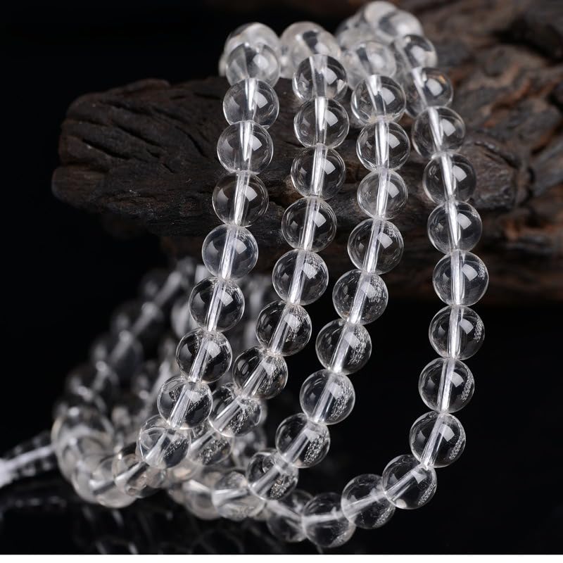 108 Clear Quartz Crystal Beads 8mm Mala Bracelet, Healing Stone Prayer Beads for Meditation Yoga Chakra Balancing - color: transparent