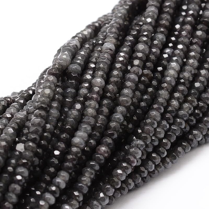 115pcs 4x2mm Rondelle Faceted Natural Jade Beads, Dyed Stone Beads Abacus Disk Stone Spacer Charm Bead for DIY Bracelet Necklace Jewelry Making Keychain Phone Chain Ornament, Gray - color: Gray