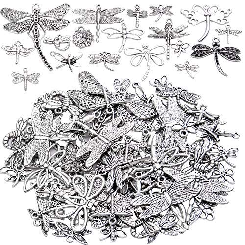 100g (About 50-80pcs) Antique Silver Dragonfly Charms Tibetan Insect Charms Pendants Craft Supplies for Bracelets Necklace Jewelry Making - style: Silver Dragonfly Charms