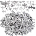 100g (About 50-80pcs) Antique Silver Dragonfly Charms Tibetan Insect Charms Pendants Craft Supplies for Bracelets Necklace Jewelry Making - style: Silver Dragonfly Charms