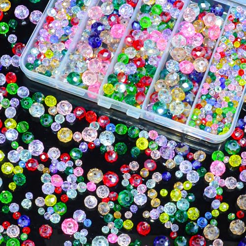 800Pcs Colors Random 4/6/8/10mm Crystal Glass Beads for Jewelry Making Beads for Bracelets Necklace Pendants Making Supplies(Mixed Colors) - color: Mixed Colors, size: 4/6/8/10mm 800pcs