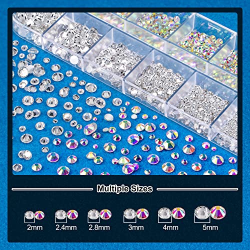 BELLEBOOST Nail Art Rhinestone Glue Gel&2 Boxes Flatback Gems Kit, 1 Tube of 15ml Rhinestone Gel Glue+Round AB&Clear Gems+Flat-Back Half Round White&Beige Pearls with Pickup Tools - color: A10-AB&Clear+ White&Beige Pearls