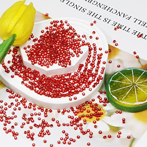 Seed Beads Red 200 Grams About 6500pcs, 3mm 8/0 Glass Craft for Making Earrings, Bracelets, Pendants, Waist Jewelry,DIY Handmade Seed Beads（Red Silver Lined ） - color: Red Silver Lined, size: 3mm