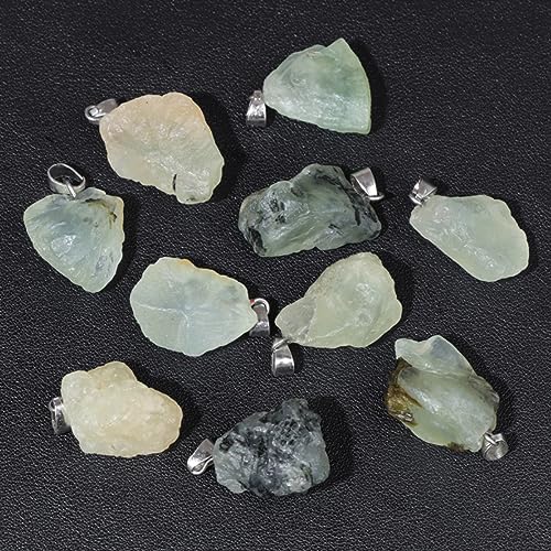 10pcs Irregular Raw Natural Prehnite Rock Stone Pendant Healing Crystal Chakra Gemstone Charm for Jewelry Making DIY Necklace Earrings Accessories Reiki - color: Prehnite