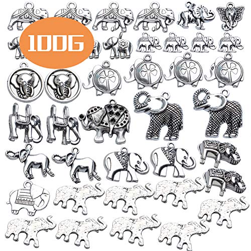 100g Antique Silver Elephant Charms Tibetan Animal Charms Pendants for Bracelets Necklace Jewelry Making - style: Silver Elephant Charms