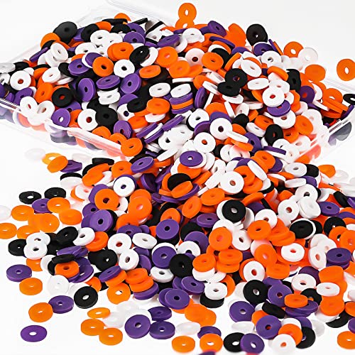 Batiyeer 3000 Pcs Christmas Fall Halloween Clay Beads Set 6 mm Patriotic 4th of July Spacer Beads Winter Polymer Clay Bead for Necklace Earring Bracelet Making(Black, Orange, White, Purple) - color: Black, Orange, White, Purple