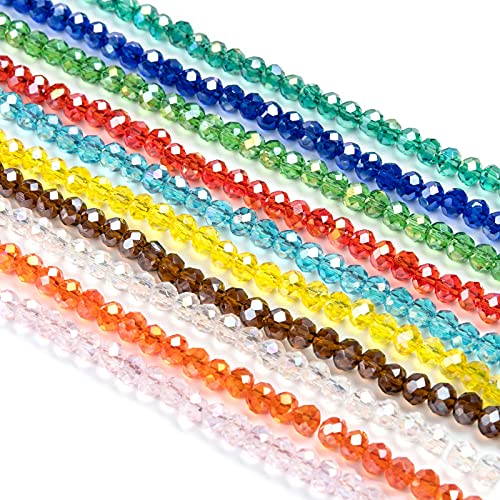 Craftdady 10 Colors 4mm Crystal Glass Briolette Beads Faceted AB Luster Rondelle Spacer Beads Electroplate Tiny Loose Beads About 1400pcs for Jewelry Craft Necklace Earring Bracelet - color: Transparent AB Plated, 10 Colors, size: 4mm