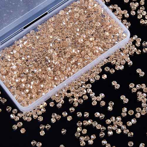 1100PCS 4mm Bicone Crystal Glass Beads for Jewelry Making, Sparkling Mini Beads for Suncatchers, DIY Bracelets & Craft Projects (Champagne Silver) - color: Champagne Silver, size: 4MM 1100 Pcs