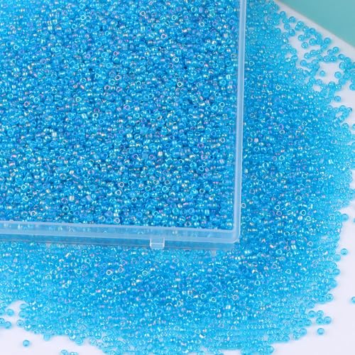 Size 2 mm 11/0 Glass Seed Beads, 10100 Pcs Small Mini Spacer Loose Pony Beads for Jewelry Making and DIY Crafts (Aqua Iris) - color: Aqua Iris, size: Small