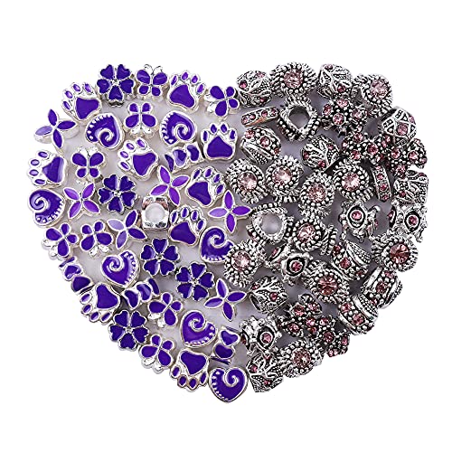 60 Pieces Assorted European Beads with Plating Silver Metal Alloy Rhinestone Large Hole Spacer Beads for DIY Charm Bracelet Jewelry Making (Purple) - color: Purple