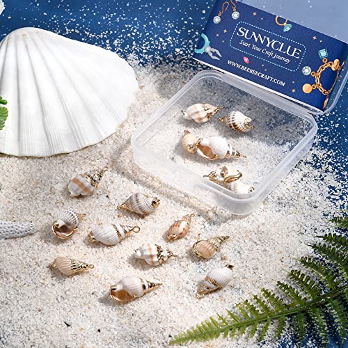 SUNNYCLUE 1 Box 16Pcs 4 Style Ocean Beach Spiral Seashells Craft Charms Connectors Pendant Conch Shells Charms with Plated Golden Loop Bail for Bracelet Necklace Making Craft Supplies - color: 1 Box 16pcs Conch Shell Charms