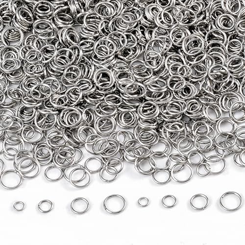 2000pcs 3mm 4mm 5mm 6mm Stainless Steel Jump Rings Metal O Rings Close but Unsoldered Single Loop Connector Rings for Jewelry Necklaces Bracelet Earrings Keychain Chainmail DIY Making - color: dark silver, size: 3mm/4mm/5mm/6mm Set