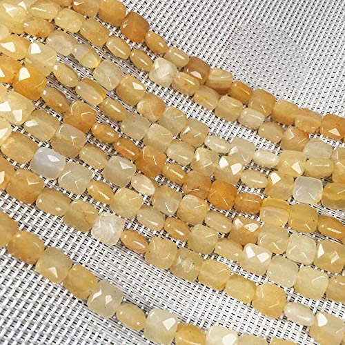 Natural Stone Beads Square Faceted Beading Yellow Jade Gemstone Topaz Loose Beads for Jewelry Making 7.9 inches 2 Strands - color: yellow jade