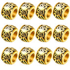 BronaGrand 100pcs Antique Gold Large Hole Spacer Beads Tibetan Alloy Column Barrel Beads with Nice Patterns Loose Charm Beads for European Charm Snake Chain Bracelet Jewelry Making - color: Gold