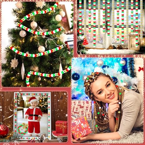 UPINS Christmas Pony Beads, 1200Pcs Red White Green Gold Silver Plastic Beads Christmas Necklace Hair Beads Crafts DIY - color: Christmas