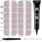 BELLEBOOST Nail Art Rhinestone Glue Gel&2 Boxes Flatback Gems Kit, 1 Tube of 15ml Rhinestone Gel Glue(UV/LED Needed)+Crystal AB Gems with Pickup Tools - color: A05-AB+ AB