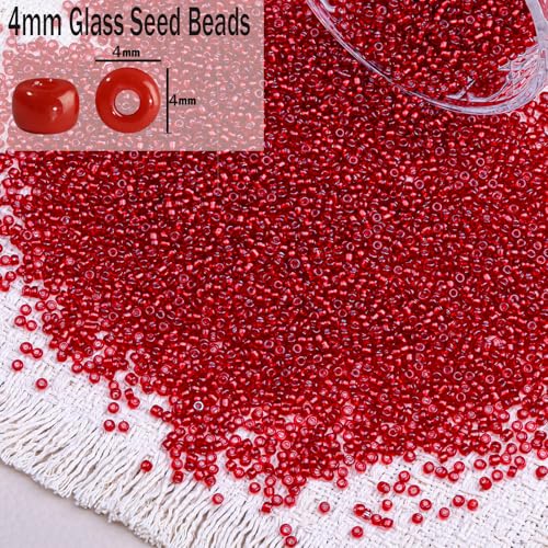 2000pcs Glass Seed Beads Bulk, 4mm 6/0 Mini Pony Spacer Small Individual Color Seed Beads for DIY Bracelet Necklaces Wrist Jewelry Making, Frosted Silver Bright Red - color: Frosted Silver Bright Red