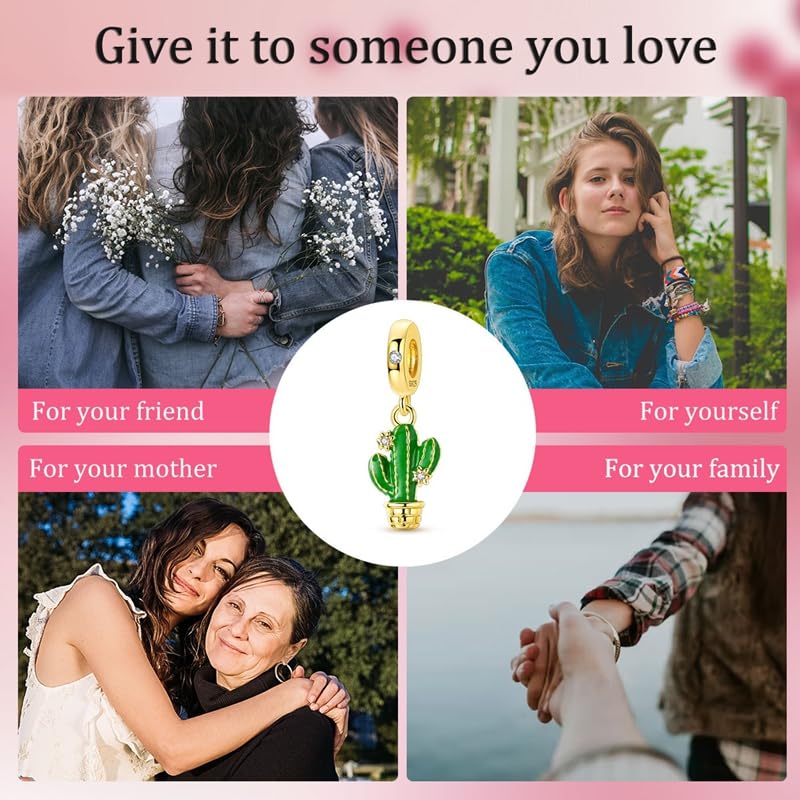 Mother Heart Charms for Bracelets Love Mom Flowers Charm Jewellery for Women - style: Gold Cactus