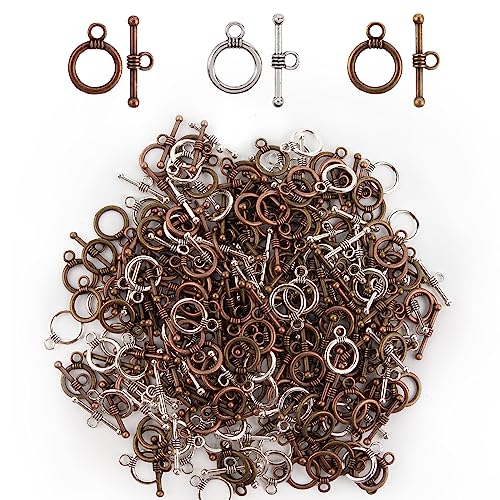 AUEAR, 150 Sets Round T Bar Toggle Clasps OT End Clasp Connectors for Jewelry Making 3 Colors - color: 3 Colors, size: 150 Set