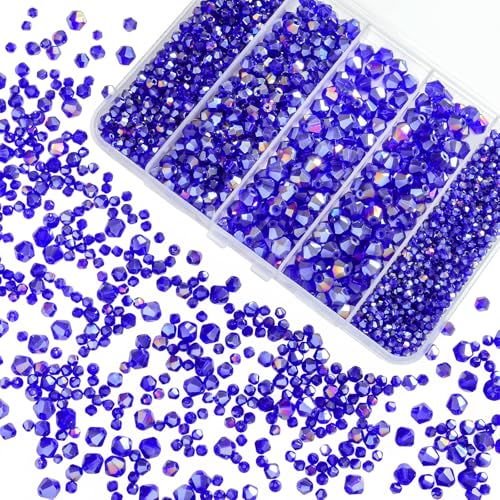 1550PCS Bicone Crystal Glass Beads Set for Jewelry Making, 3mm 4mm 6mm 8mm Sparkling Faceted Beads Sorted by Size for Bracelets, Necklaces, Suncatchers & DIY Crafts(AB Blue) - color: AB Blue, size: 3/4/6/8MM 1550Pcs