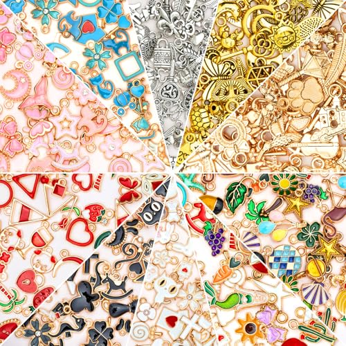 500 PCS Charms for Jewelry Making, Assorted Gold, Silver & Enamel Cute Charms for DIY Bracelets, Necklaces, Earring, Keychains & Craft Projects, Bulk Jewelry Making Charm - color: 10 Assorted Styles